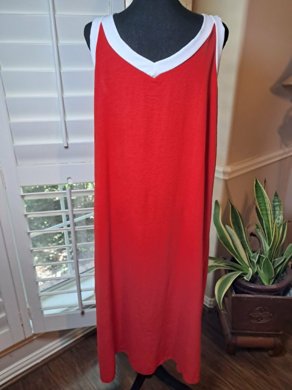 Red White Color Block Sleeveless Maxi Dress M/L - Picture 3 of 7
